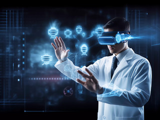 医疗科技医生戴VR设备看人体全息图场景